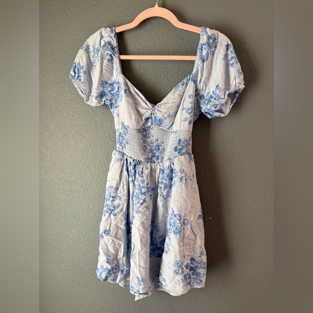 Hollister Blue Floral Puff Sleeve Mini Dress